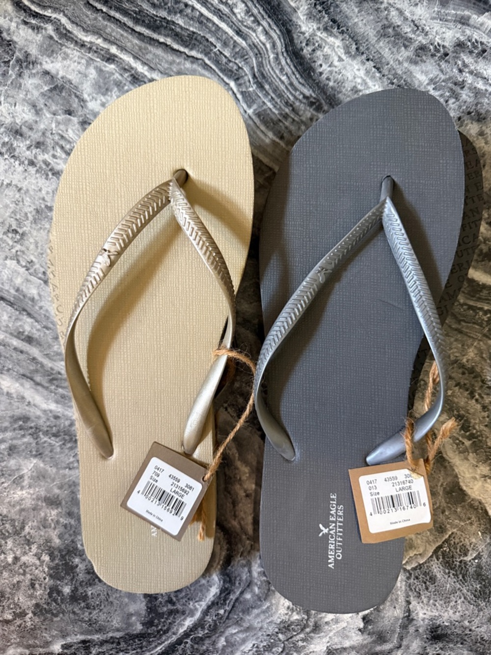 American Eagle Outfitters Two-Tone Flip Flops in Beige and Gray